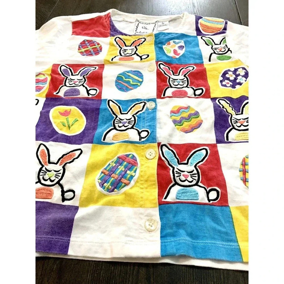 Vintage Michael Simon New York Easter Bunny Eggs Cardigan White Sweater Large L - Picture 2 of 13